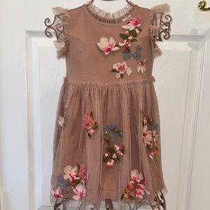 Next Kids Dress with Floral Embroidery - Brown and Pink
